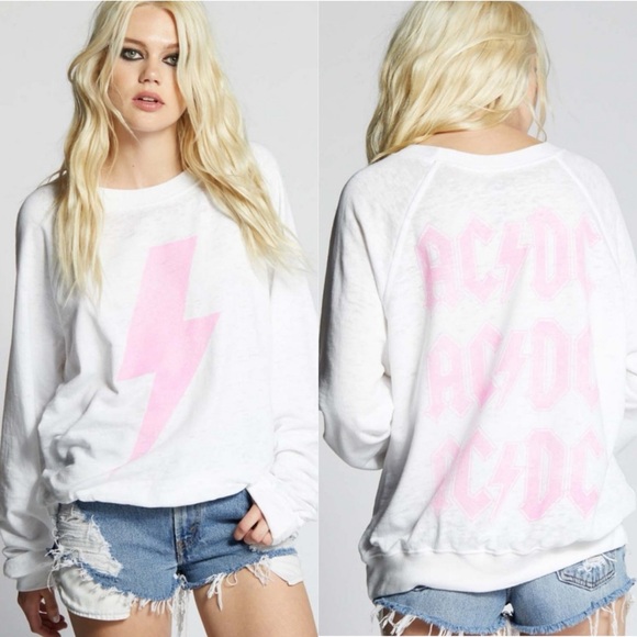 Recycled Karma Tops - Recycled Karma AC/DC Pink Bolt Rock Out Sweatshirt